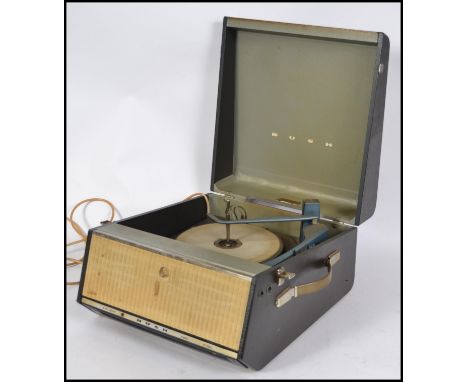 A vintage 20th century two tone portable four speed  record player by Bush