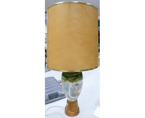 Large Victorian Glass Vase Converted into lamp base with wooden fittings 