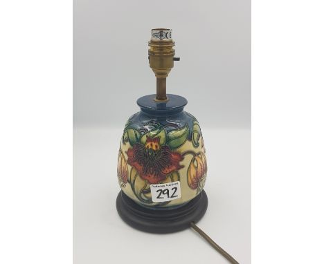 Moorcroft Anna Lily patterned lamp base: Height to top of fitting 25.5cm. 