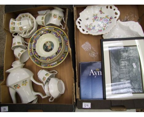 A mixed collection of items to include NHP my lady bowl set, Aynsley dishes , framed print etc ( 2 trays) 