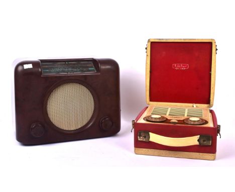 A mid Century vintage 1950s Bakelite Bush valve radio type DAC90A and Vidor 'Lady Margaret' de luxe reel to reel / portable r