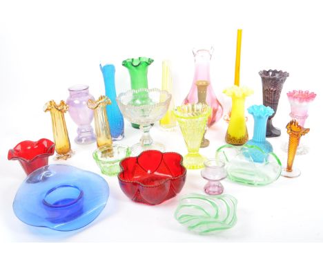 A collection of twenty five vintage 20th century studio art glass examples. To include 15 x bud / vases &amp; 10 x bon bon di