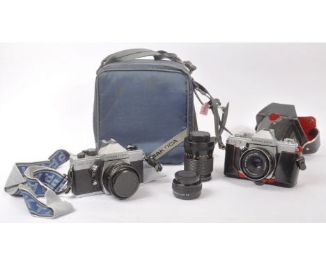 Praktica - Two vintage 20th century Praktica cameras. To include LTL 3 &amp; MTL 5 B. Carl Zeiss Jena DDR and tessar 2.8/50. 