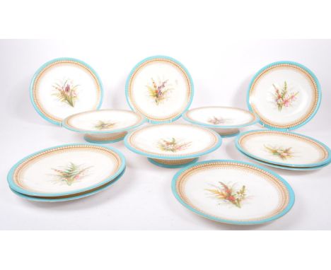 Royal Worcester - Botanical - A late 19th century Royal Worcester 'Botanical' pattern dinner plates and tazza's. Consists of 