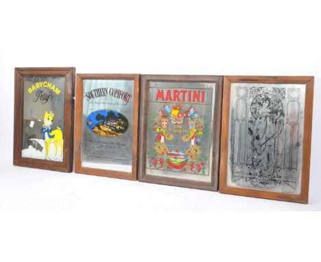 A collection of vintage 20th century advertising pub / shop framed mirrors. Alcohol brands including champagne brand Moet &am