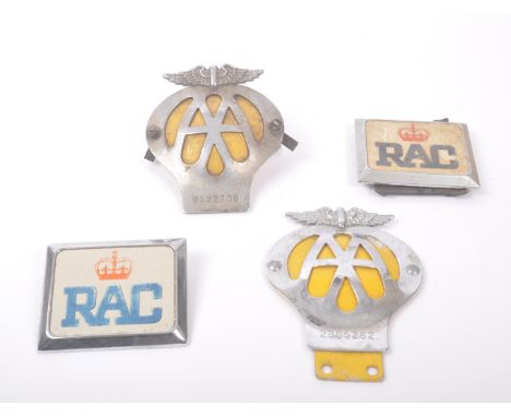 Of motoring / automobilia interest - A pair of vintage 20th century RAC (Royal Automobile Club) badges, and a pair of AA (The