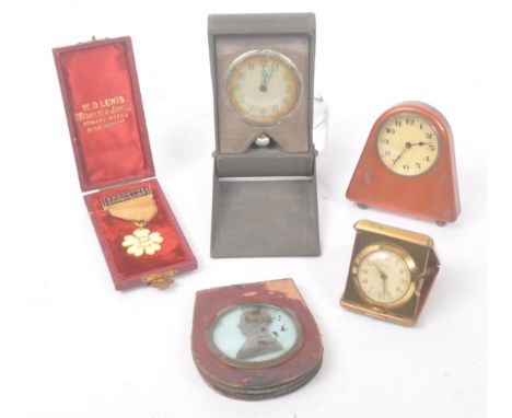 A collection of 19th century and later curios to include a George III gilded wax portrait in convex glass and leather case, t