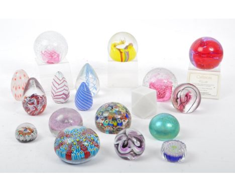 A collection of vintage 20th century glass paperweights to include Murano millefiori, bubble control, Caithness; Pink Champag