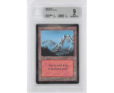 Magic The Gathering TCG. Mountain Beta land card. Graded 9 by Beckett 