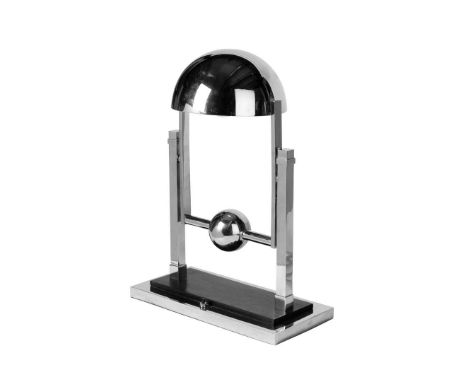  JACQUES ADNET (FRENCH 1900-1984) TABLE LAMP, DESIGNED c.1930 chromed metal, stained oak and bakelite 46cm high, 35cm wide, 1
