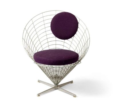  VERNER PANTON (DANISH 1926-1988) FOR PLUS LINJE CONE CHAIR, DESIGNED 1958 model K2, steel wire, upholstery and plastic disc 