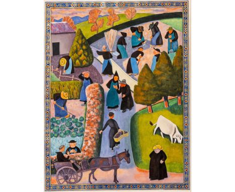  DOM ROBERT (GUY DE CHAUNAC-LANZAC) (FRENCH 1907-1997) MONKS WORKING IN FIELDS, 1945 signed and dated in ink (lower right), d