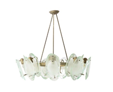  MAX INGRAND (FRENCH 1908-1969) FOR FONTANA ARTE CHANDELIER, DESIGNED c.1959 model no. 2088, clear and frosted glass and nick