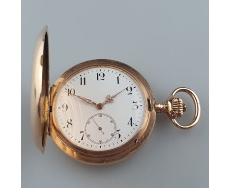 Schweizer Savonnette-Herrentaschenuhr - IWC Schaffhausen, Gelbgold 585/000, Punzen u.a. Schweizer Goldpunze (Eichhörnchen) un