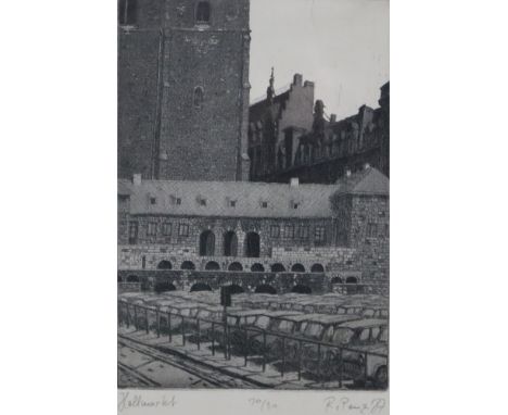 Penz, Ralf (*1954 Sondershausen) - "Hallmarkt", 1987, Radierung, unten rechts signiert "R. Penz und datiert 87", links betite