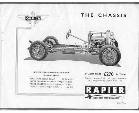 Rapier Cars Ltd. An 8pp. petit brochure circa 1935, imaging the two-door saloon, Coupé and Speed Tourer, and supercharged eng