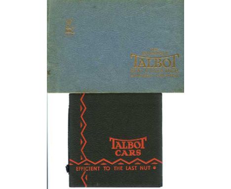 Talbot 14-45. A rare petit landscape brochure dated Oct 1928,  32pp. and grey cover, outlining specifications, colours and bo