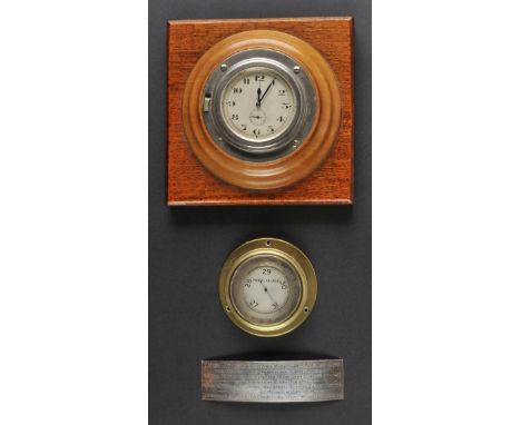 *Motoring interest. A collection of items including a 1930s Brass Motor Aneroid,  with 6.5cm silvered circular dial with scal