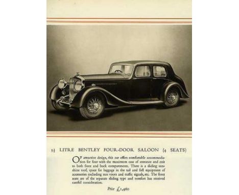 Bentley Motors Ltd. A 1936 (printed October 1935), 28pp. large-format cord-tied brochure for the 3 1/2-litre,  possessing 10 