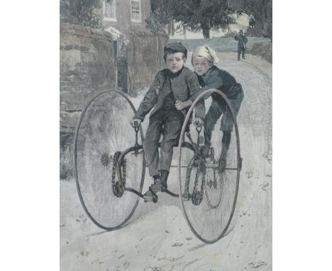 *J. W. Rainey - The Stolen Steed. A print, being a Supplement to Cycling Magazine in the 1880s,  depicting two street urchins
