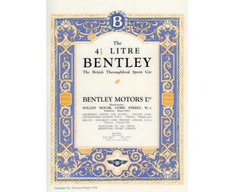 The Bentley 4 1/2 Litre - 1928. A catalogue numbered 26 and dated October 1928,  16pp. with excellent photographic images of 