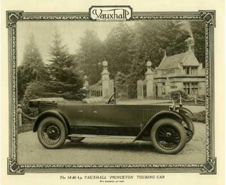 Vauxhall Motor Carriages: The 14-40 H.P. Model. Vertical format, cord-tied, No. 27-1 (14), issued October 1926,  16pp. and gr