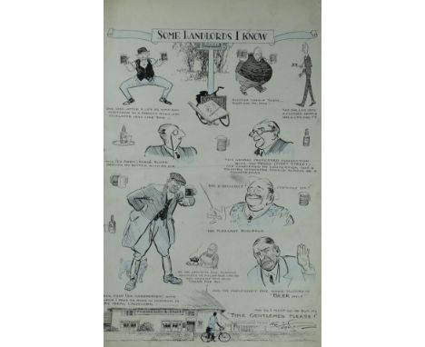 *Patterson (Frank). 'Some Landlords I Know',  one of Patterson's uncommon humorous pen-and-ink drawings, this one in a large 