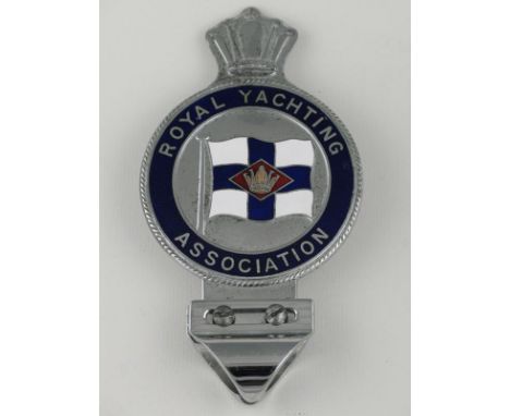 *Royal Yachting Association. A chromium-plated and four-colour enamel car badge with a badge bar mounting clip,  8cm wide, in