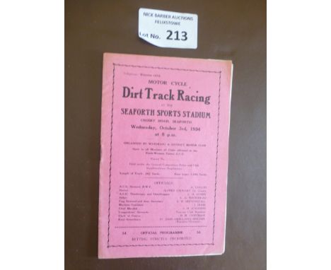 Speedway : Seaforth Liverpool - Challenge Cup &amp; Golden Helmet meeting programme 03/10/1934 in fine condition 