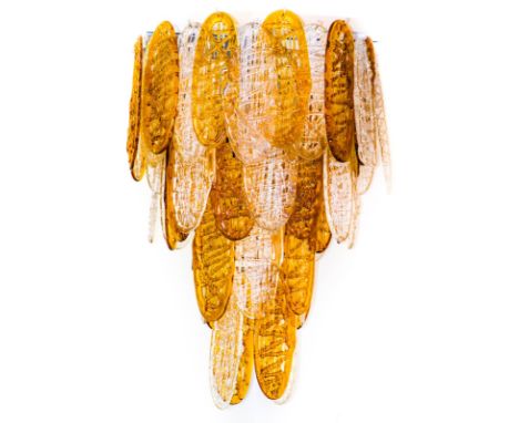 Colonnata, from the 60s. Amber and transparent glass chandelier. Very little chips. H cm 100x60  