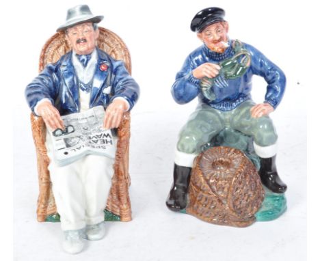 Two vintage 20th century Royal Doulton ceramic figurines comprising of a Lobster Man HN2317 together with Taking Things Easy 