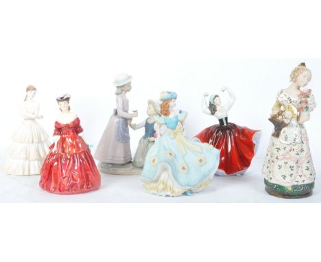 A collection of vintage 20th century porcelain figure to include Nao by Lladro, Royal Doulton "Vivienne", Royal Doulton "Kare