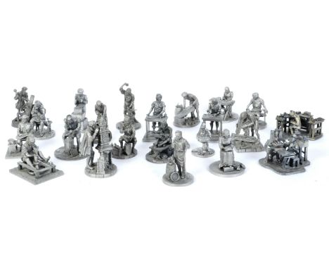 A large collection of vintage 20th Century pewter figurines / statues. Depicting workmen in different professions, black smit