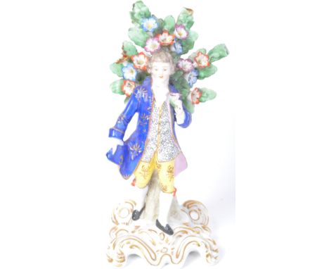 A 19th century Samson of Paris continental porcelain figurine of a gentleman holding a flower. The figure in the manner of Ch