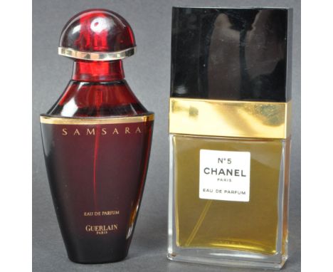 Vintage 20th Century branded perfume bottles. Chanel no 5 - Paris - Eau De Parfum &amp; Samsara - Eau De Parfum - Guerlain Pa
