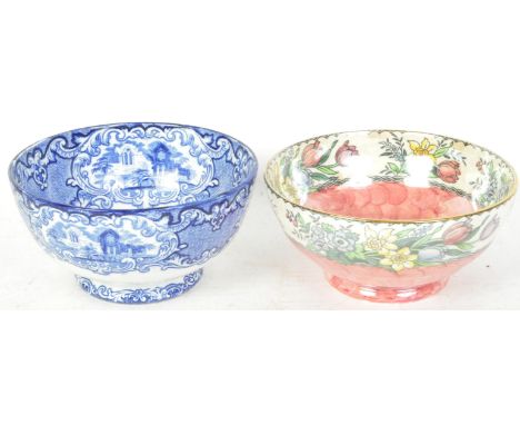 Two vintage 20th century English pottery fruit centrepiece bowls. The lot to include a George Jones &amp; Sons "Abbey" blue &