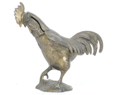 A vintage 20th century gilt metal novelty ashtray in the form of a cockerel with hinged lid to back. Measures 15cm tall.