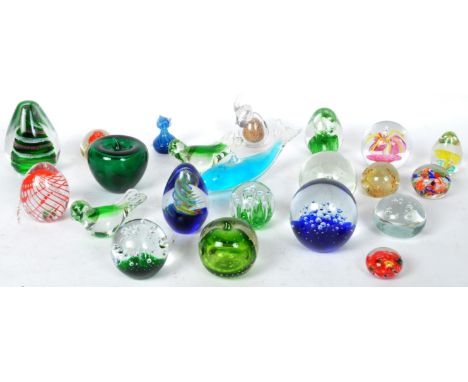 A collection of vintage 20th century studio art glass Caithness / Murano style paperweights comprising of bubble control, flo