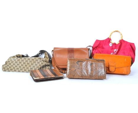 A collection of vintage 20th century leather &amp; other women handbags. The lot to include snakeskin handbags, bamboo handle