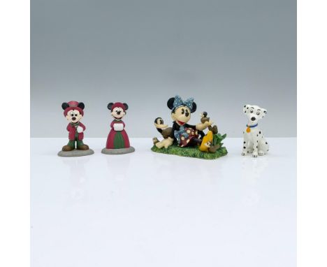 An Enesco figurine of Minnie sitting in an open field, enjoying the company of her duck friends, two Department 56 figurines 