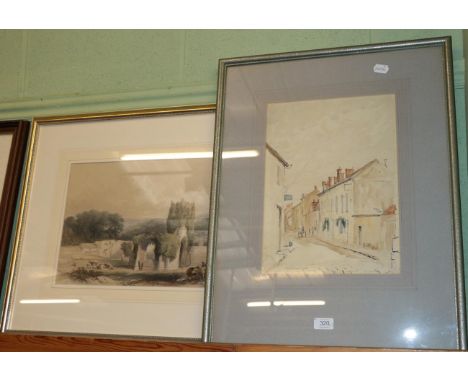 George Jackson (1898-1974), ''Cafe Gilbert'', signed and dated 1932, watercolour; together with a circa 1840 lithograph of Mo