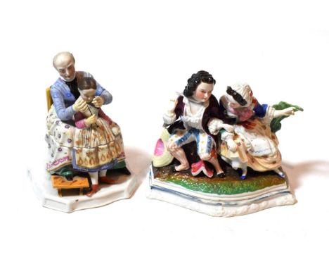 A late 19th century Dresden porcelain figural inkwell, 16cm high, ex-Henry Horne collection; with a mid 19th century bisque f