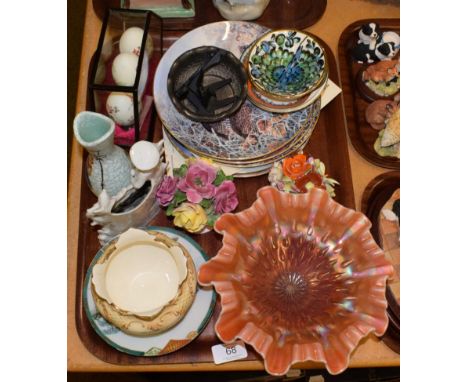 A collection of five Wedgwood plates of birds; together with carnival glass, Eastern objects and various ceramics 