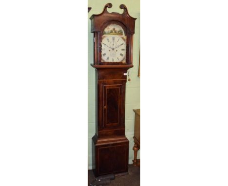 A mahogany eight day longcase clock, the arch painted dial signed S.Polak, Pontypool, early 19th century 