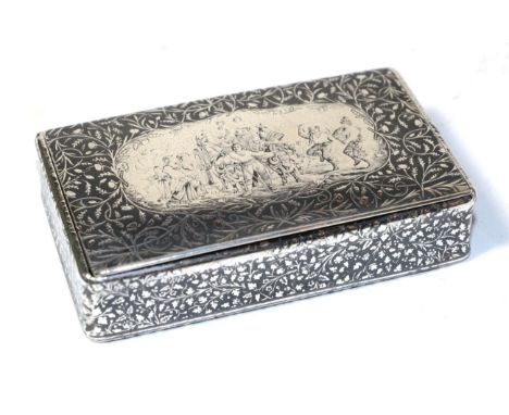 A French silver and niello snuff-box, maker's mark indistinct, second half 19th century, oblong, the sides and bases each nie