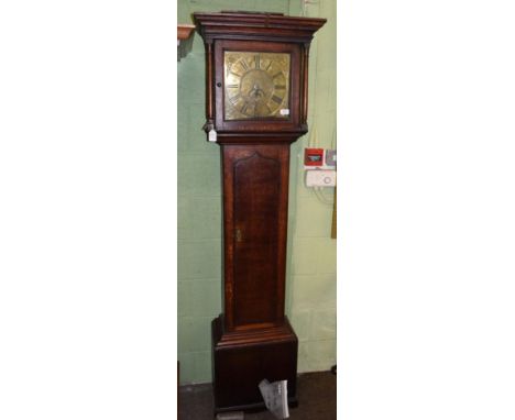 An oak thirty hour longcase clock, single hand, brass dial signed Redshaw, Newcastle, 18th century 