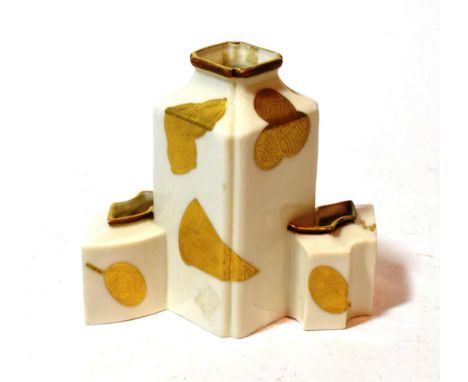 A Royal Worcester porcelain Aesthetic inkwell, circa 1880's, gilt embellished, mark to base, 13cm high 