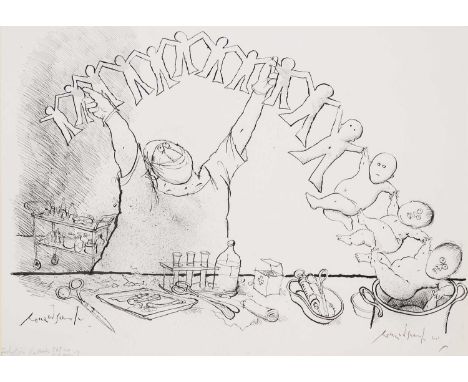 RONALD SEARLE (BRITISH 1920-2011) ⊕ EVOLUTION - SKETCH FOR LE MONDEsigned and dated Ronald Searle 2001 lower right; signed, t