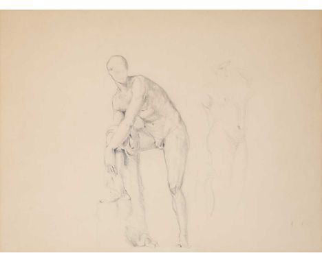 MICHAEL ANDREWS (BRITISH 1928-1995) ⊕ STUDY OF HERMES FASTENING HIS SANDALpencil on paper26.5 x 35.5cm; 10 1/2 x 14in37 x 45.