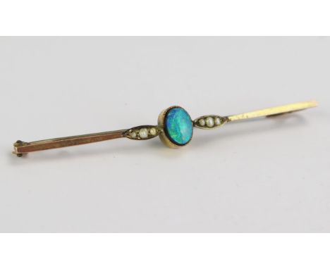 A 9ct Gold, Opal and untested Pearl Brooch, stamped 9CT, 65mm, 3.06g gross 